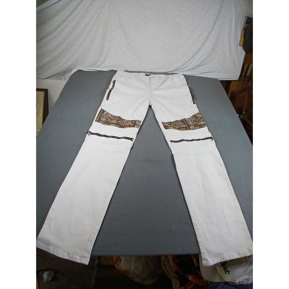 Vintage AMIRI White Relaxed Fit Jeans Men’s 42x33 Printed Panel Zipper Detail